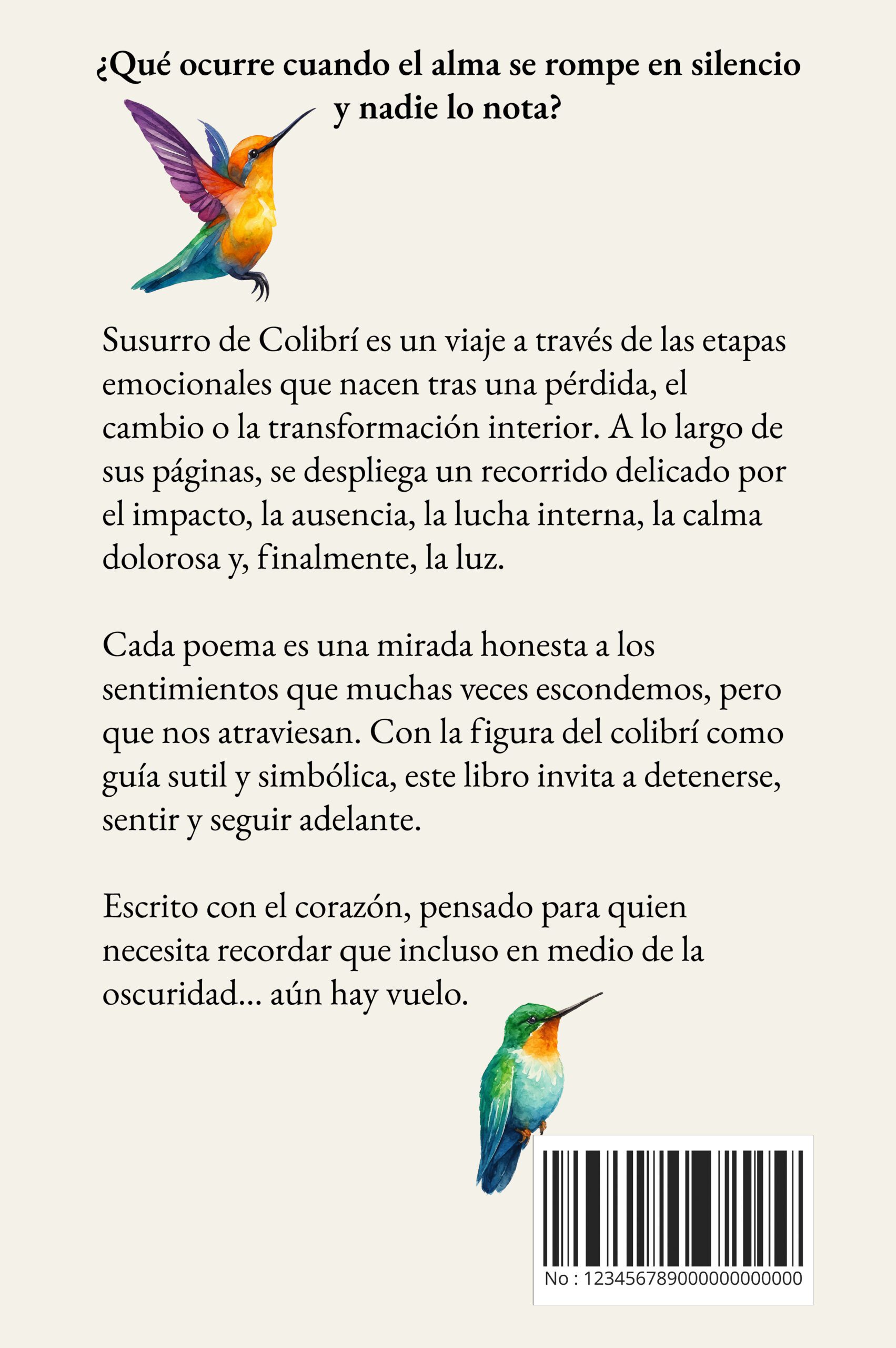 Portada trasera libro Susurro de Colibrí de Kate Galtor