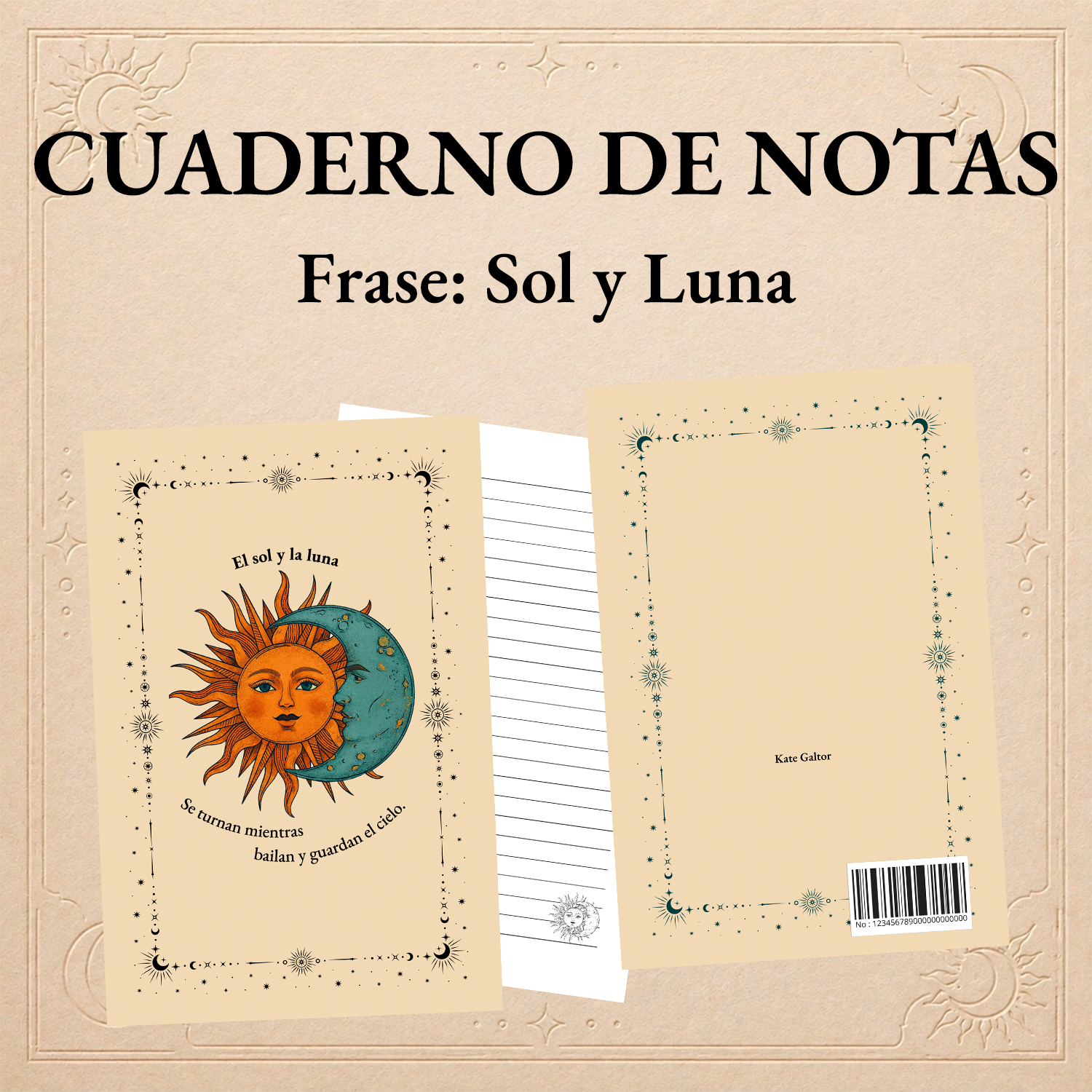 Cuaderno de notas - Frase: Sol y Luna de Kate Galtor