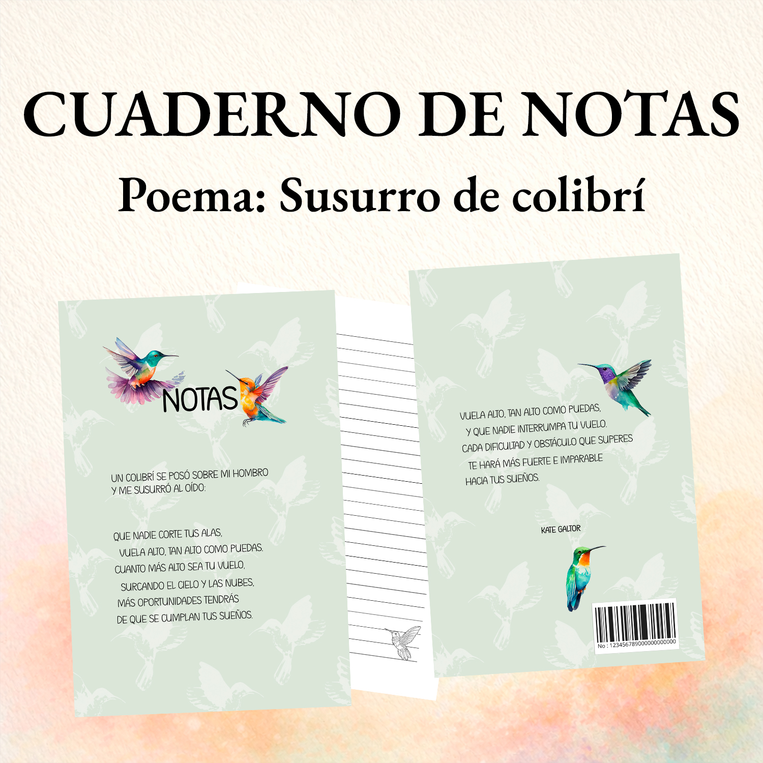 Cuaderno de notas - Poema de Susurro de colibrí de Kate Galtor